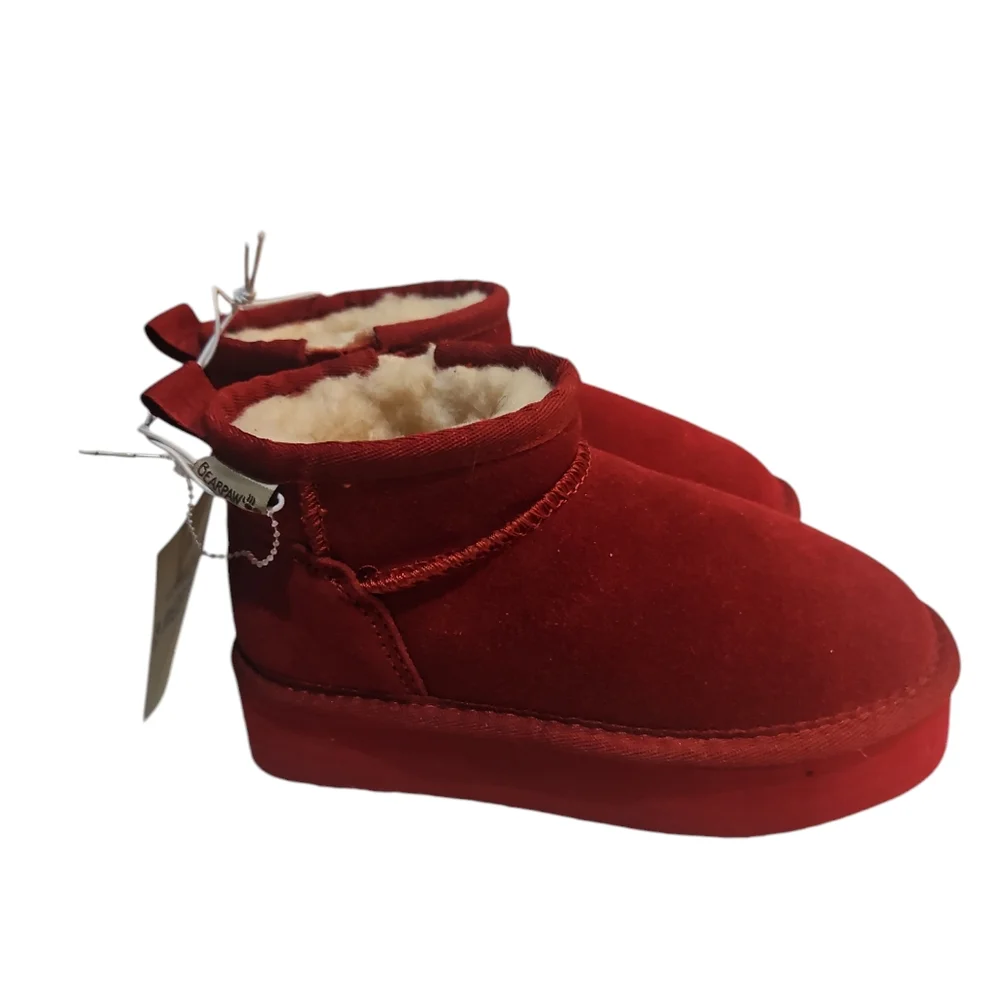 Bearpaw Shalini Youth Retro Sueded Sheep 🐑 Wool lined Red Short Ankle Boot S 12 - Picture 7 of 12